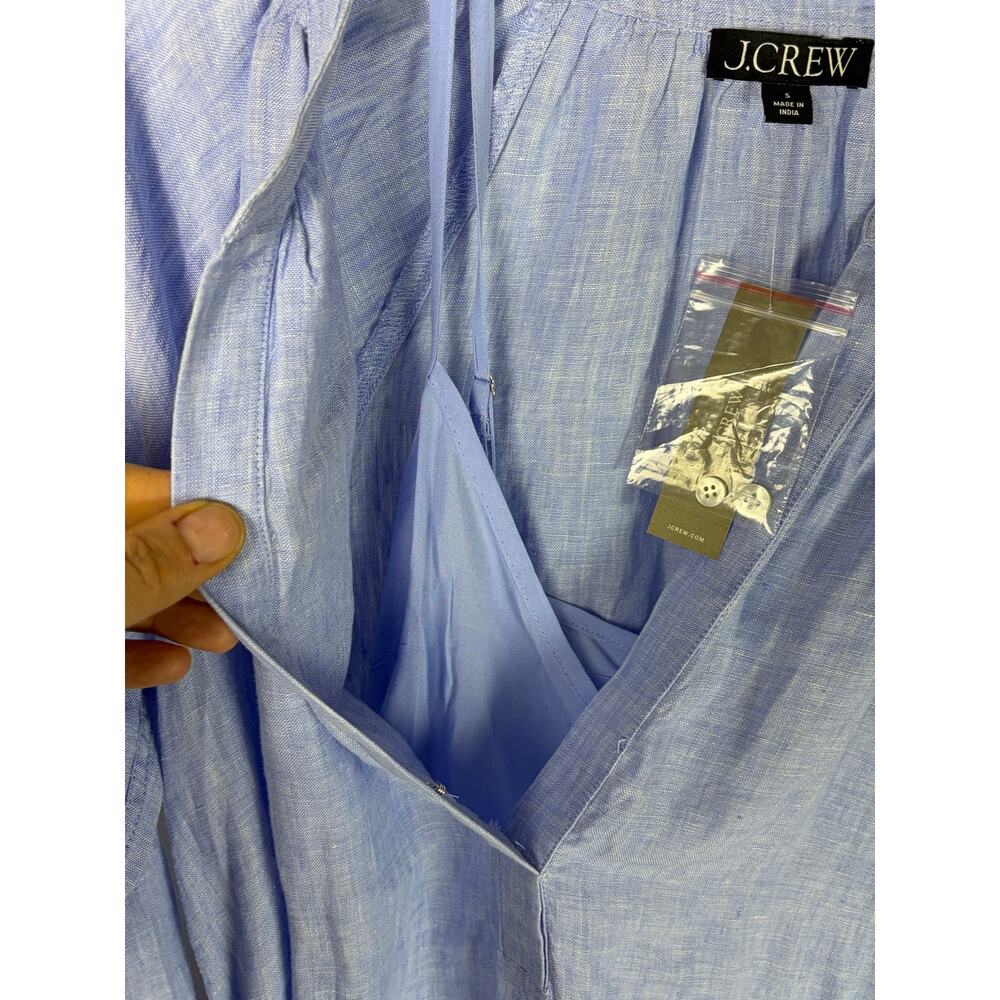 J Crew Linen Cabana Midi Dress Blue Coastal Chic S NWT - Picture 7 of 13